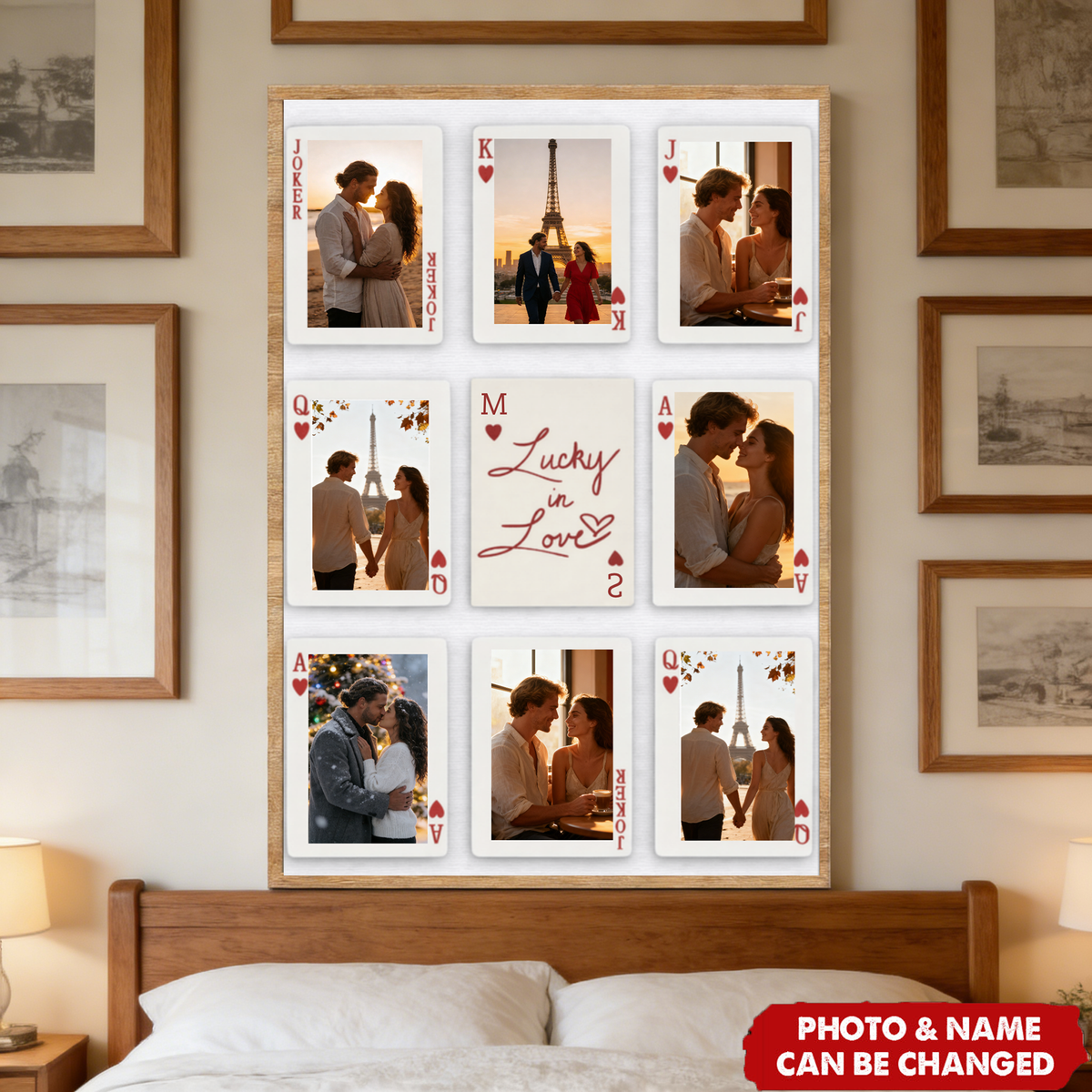 Personalized Lucky In Love Playing Cards Vertical Poster With 8 Photos & Names - Valentine's Day Anniversary Gift For Couples & Soulmates