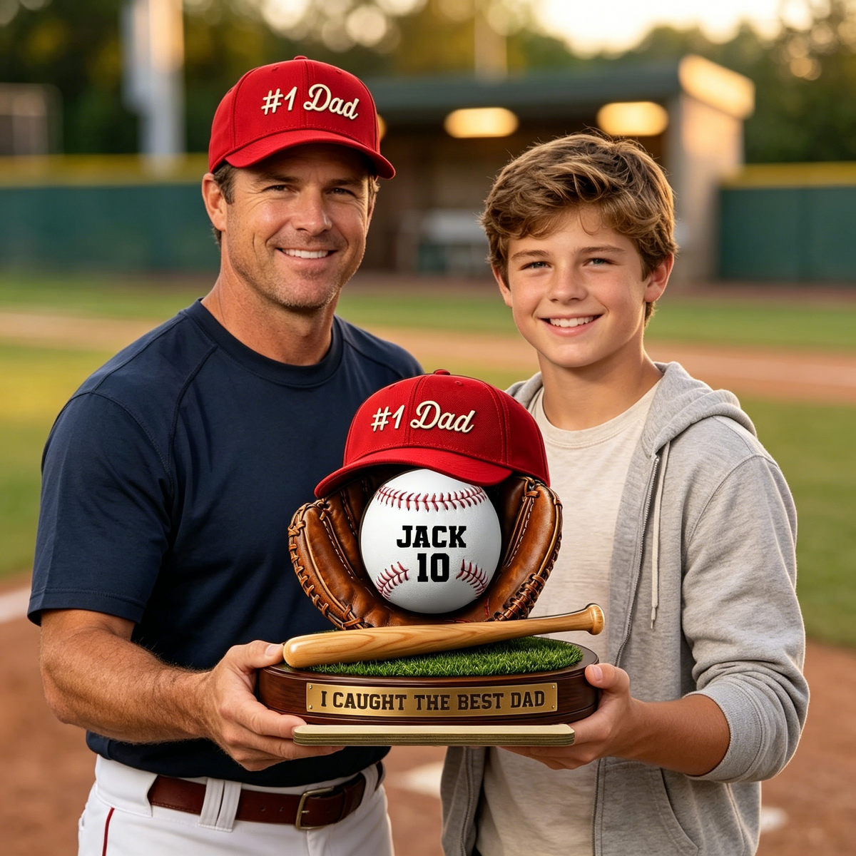 Personalized Baseball Dad 2-Layer Wooden Plaque With 1-6 Names & Numbers - Father's Day Gift For Dad