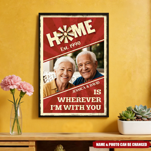 Personalized Home Is Wherever I'm With You Vertical Poster With Photo & Names & Year | Romantic Anniversary Valentine's Day Gift For Couples