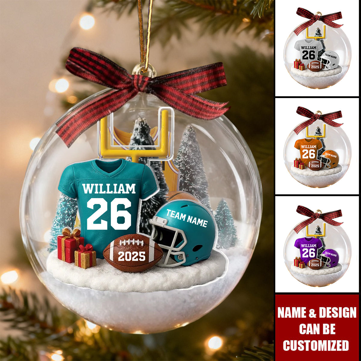 Personalized American Football Kit Snow Ornament With Name Number & Team Gift For Player Coach Football Lovers
