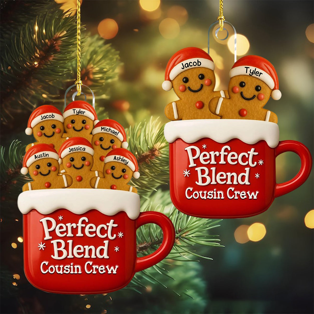 Personalized "Perfect Blend Cousin Crew" Gingerbread Mug Ornament With Names,Hanging Cousins Warmth On Christmas Tree