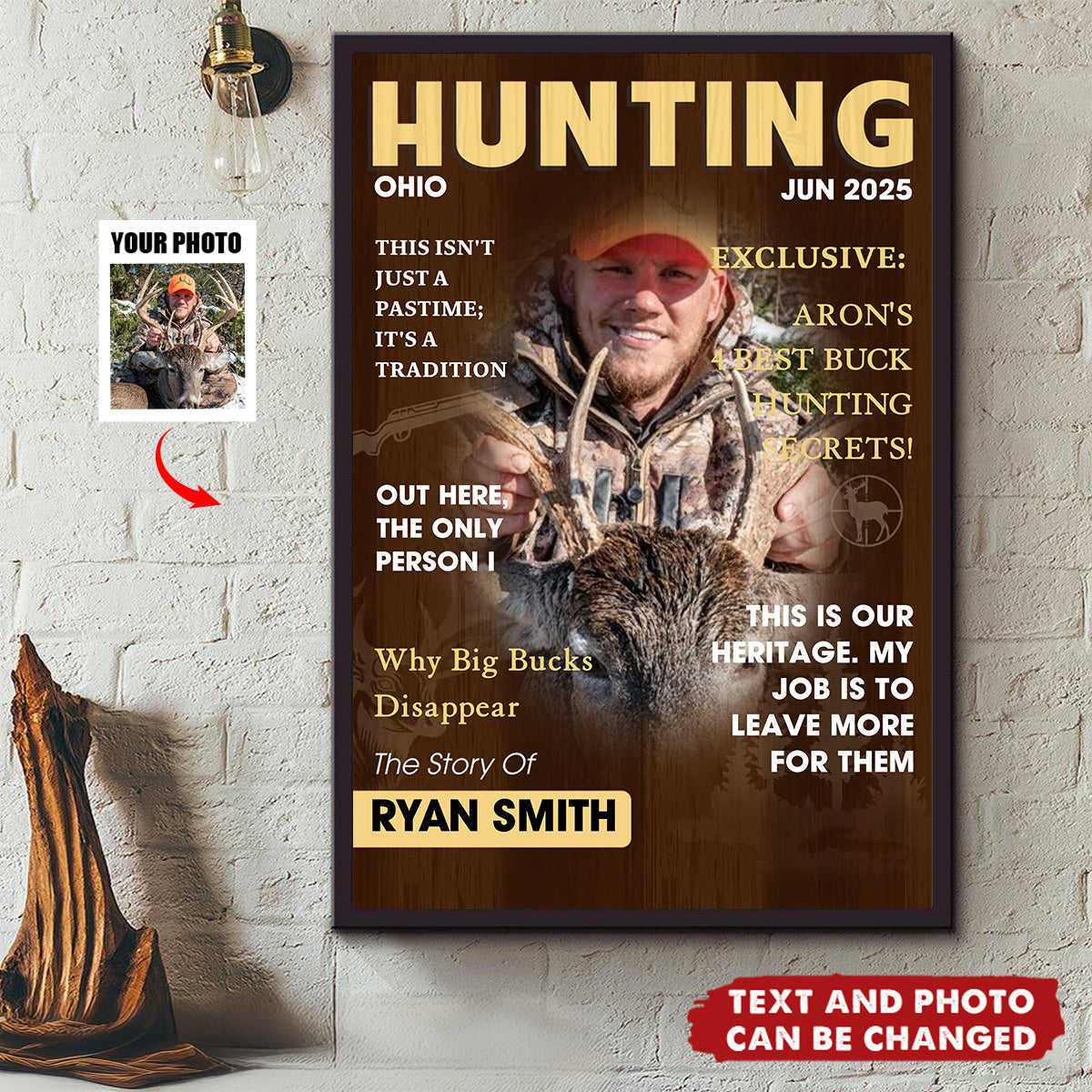 Personalized Hunting Magazine Cover Poster With Photo Name & Text,Unique Gift For Grandpa Dad Husband