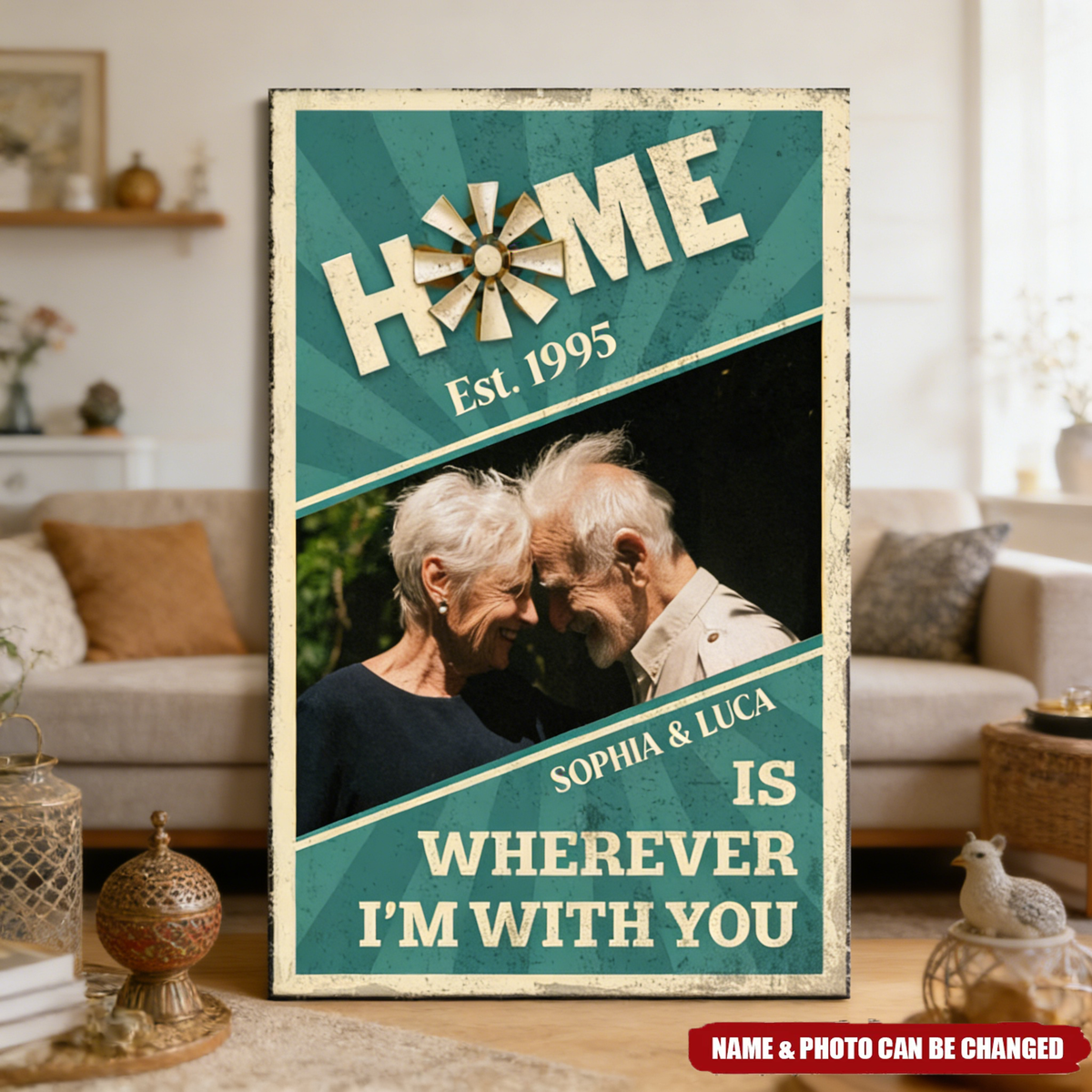 Personalized Home Is Wherever I'm With You Vertical Poster With Photo & Names & Year | Romantic Anniversary Valentine's Day Gift For Couples