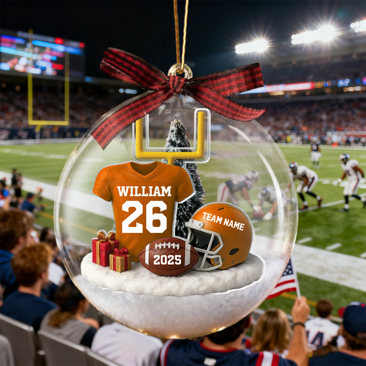 Personalized American Football Kit Snow Ornament With Name Number & Team Gift For Player Coach Football Lovers