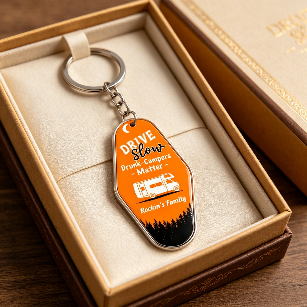 Personalized Camping Keychain With Family Names & Color - Unique Gift For RV Travel Lovers