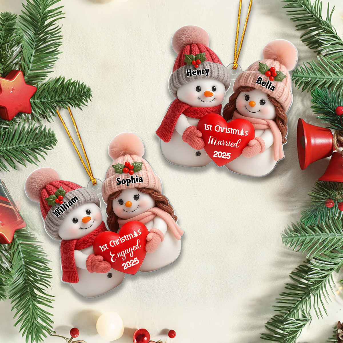 Personalized Snowman Christmas Ornament | Customize with Name & Year | A Great First Christmas Gift For Engaged,Newlyweds And Couple