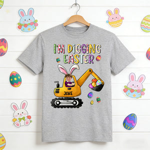 Personalized "I'm Digging Easter" Excavator T-Shirt With Name & Photo - Easter Egg Gift For Kids