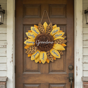 Personalized Sunflower Hanging Wood Sign With Grandkid Names - Mother's Day Gift For Grandma
