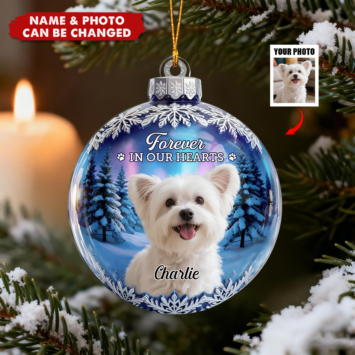 Personalized Dog Memorial Snow Ornament With Name - Acrylic Keepsake Christmas Gift For Loss of Dog