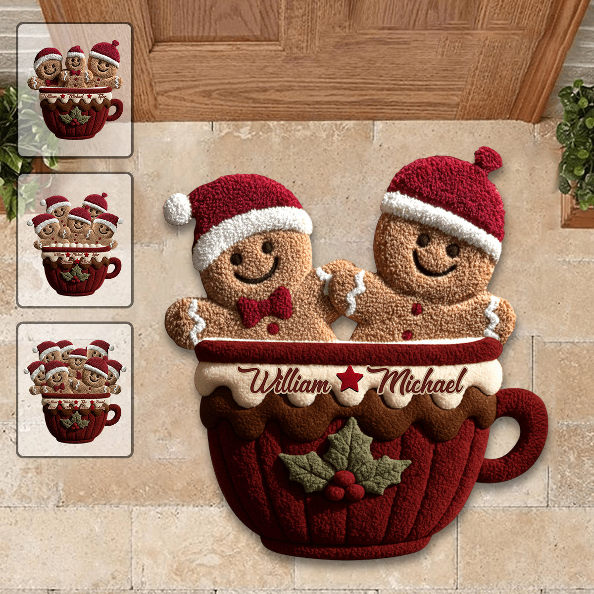 Personalized Gingerbread Christmas Family Non-Slip Tufted Rug With 2-10 Names Merry Christmas Decoration For Family