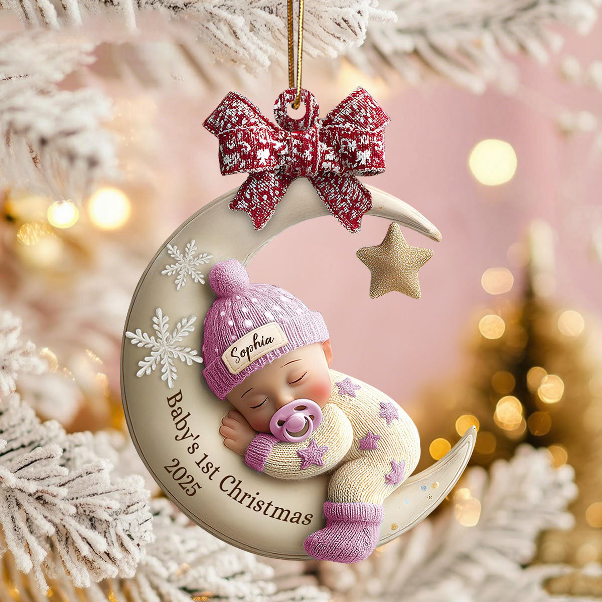 Personalized Moon Angel Baby Christmas Ornament With Name Year | Celebrate Newborn's First Christmas Joy For Family