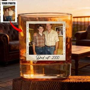 Custom Retro Polaroid Style Whiskey Glass With Photo & Message - Father's Day Gift For Dad & Grandpa