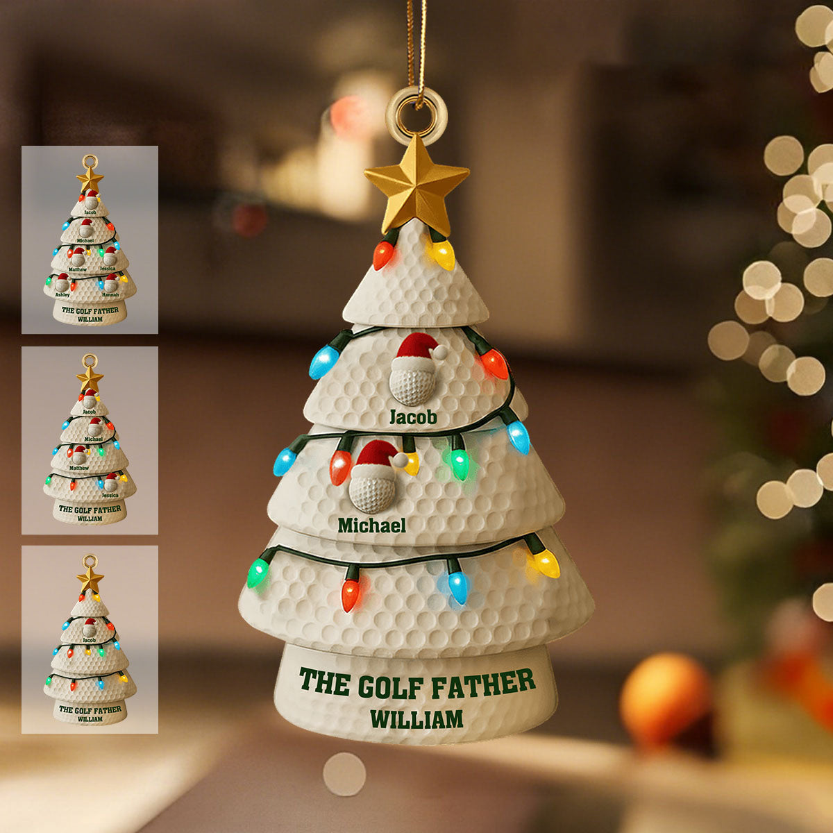 Personalized Golf Father Christmas Tree Ornament With Kids Names, Create Own Christmas Golf Memories For Golf Lovers & Dads
