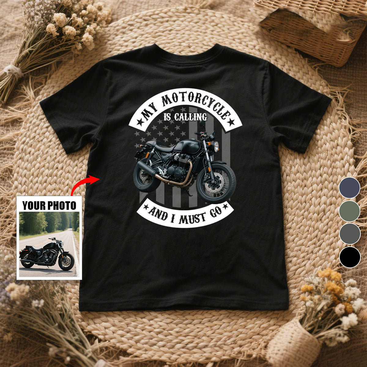 Personalized "My Motorcycle Is Calling" T-Shirt - Custom Photo & Colors Gift For Family,Biker & Motorcycle Lovers