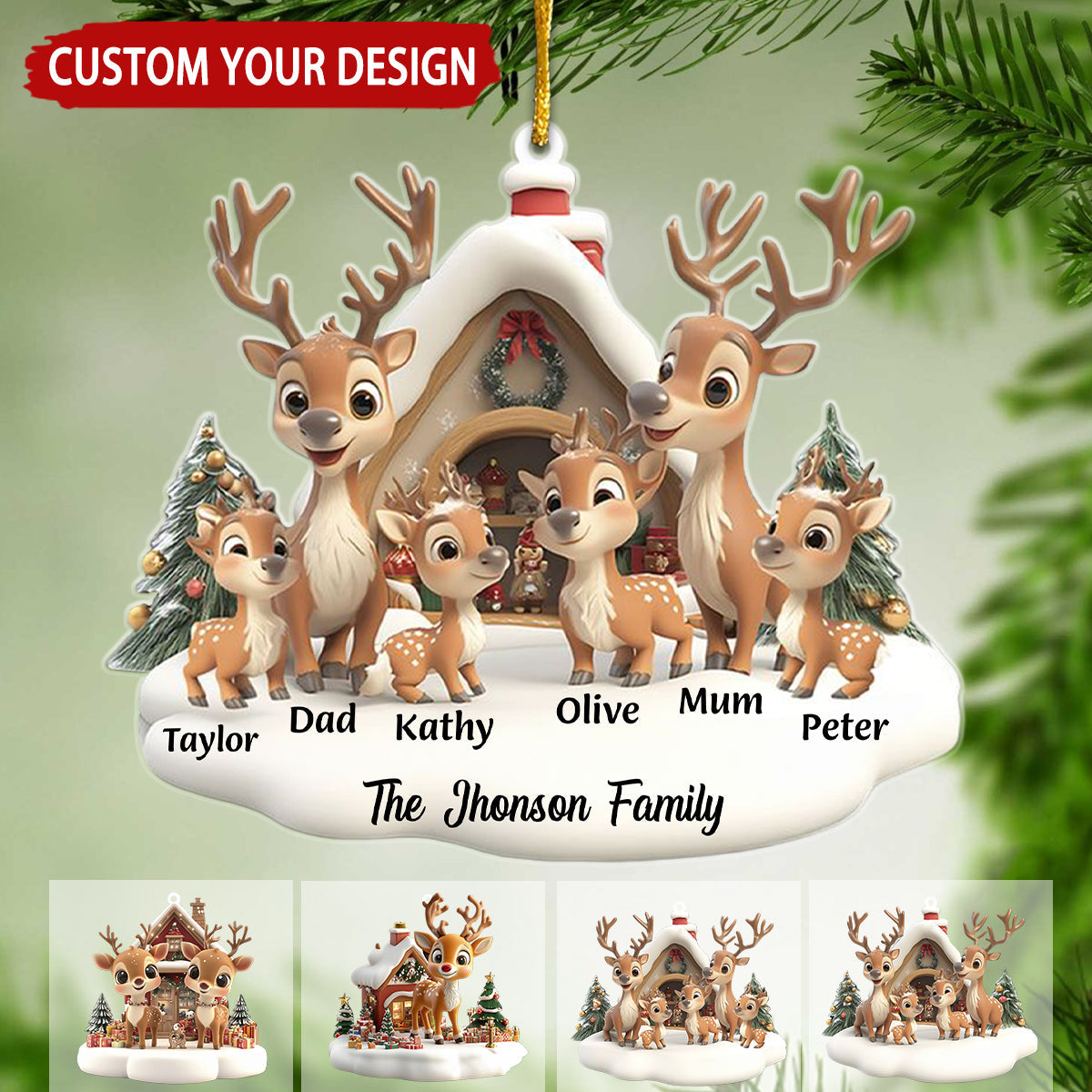 Reindeer Family Personalized Christmas Ornament - Customize Own Name, Treasure Every Christmas Family Imprint