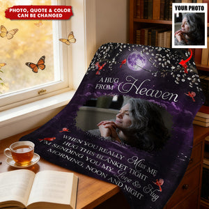 Personalized "A Hug From Heaven" Memorial Blanket With Photo & Quote & Color | Heartfelt Sympathy Gift For Bereavement Grieving Family