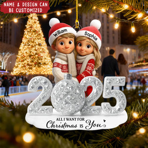 Personalized Christmas Couple 3D Crystal Effect Ornament With Icon and Names Romantic Christmas Wish Gift For Couple