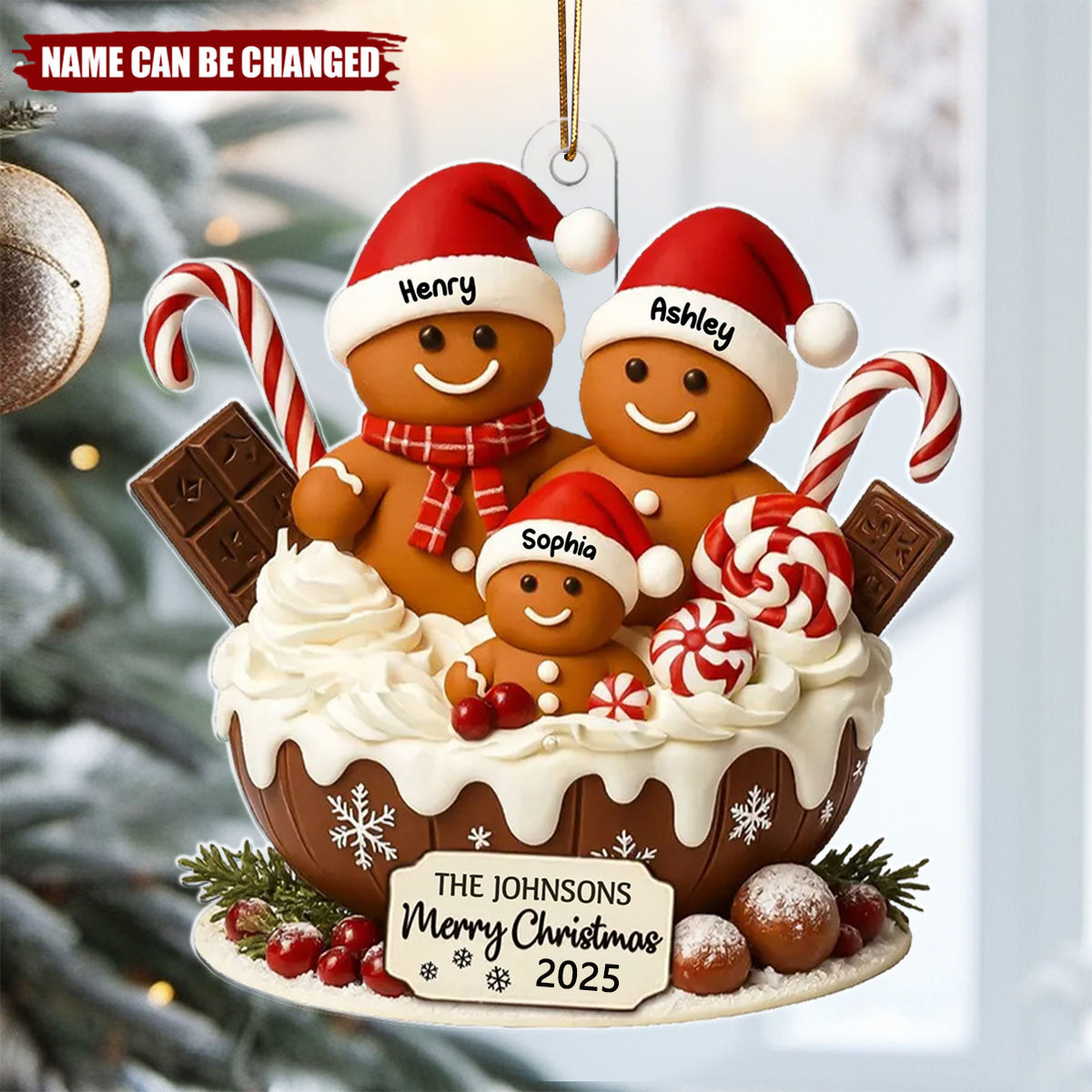 Personalized Gingerbread Family chocolate bowl Christmas Ornament With Names and Year,Sweet Christmas Gift For Family