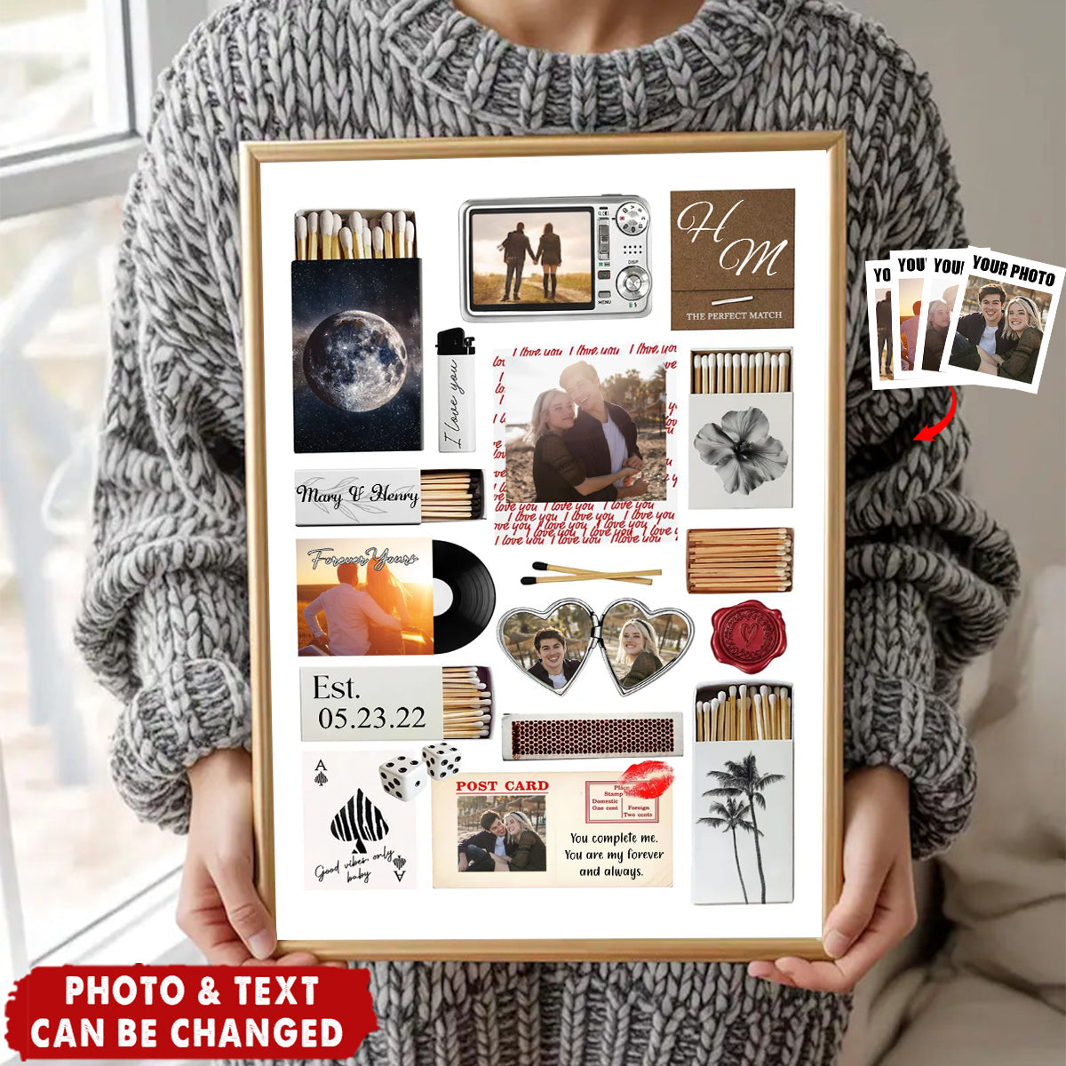 Personalized Love Story Memory Lane Photo Collage Wall Art Poster With Names & Date - Valentine's Day Gift Trendy Dopamine Decor For Couples