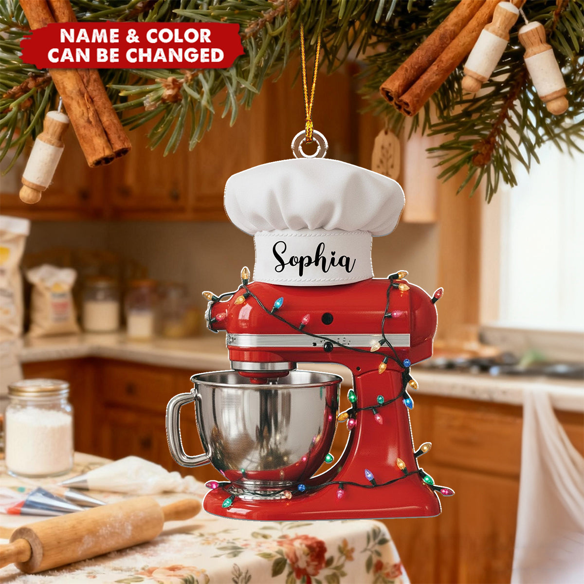 Personalized Baking Mixer Christmas Acrylic Ornament With Name & Color | Baking Tree Decoration – Best Gift For Bakers Kitchen Lovers Mom