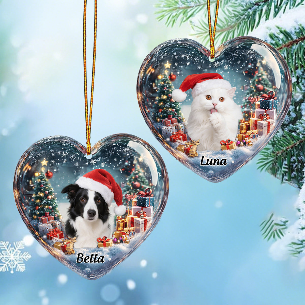 Custom Pet Photo Heart Christmas Ornament - Personalized Name & Picture,"Forever Loved" Christmas Gift for Furry Family