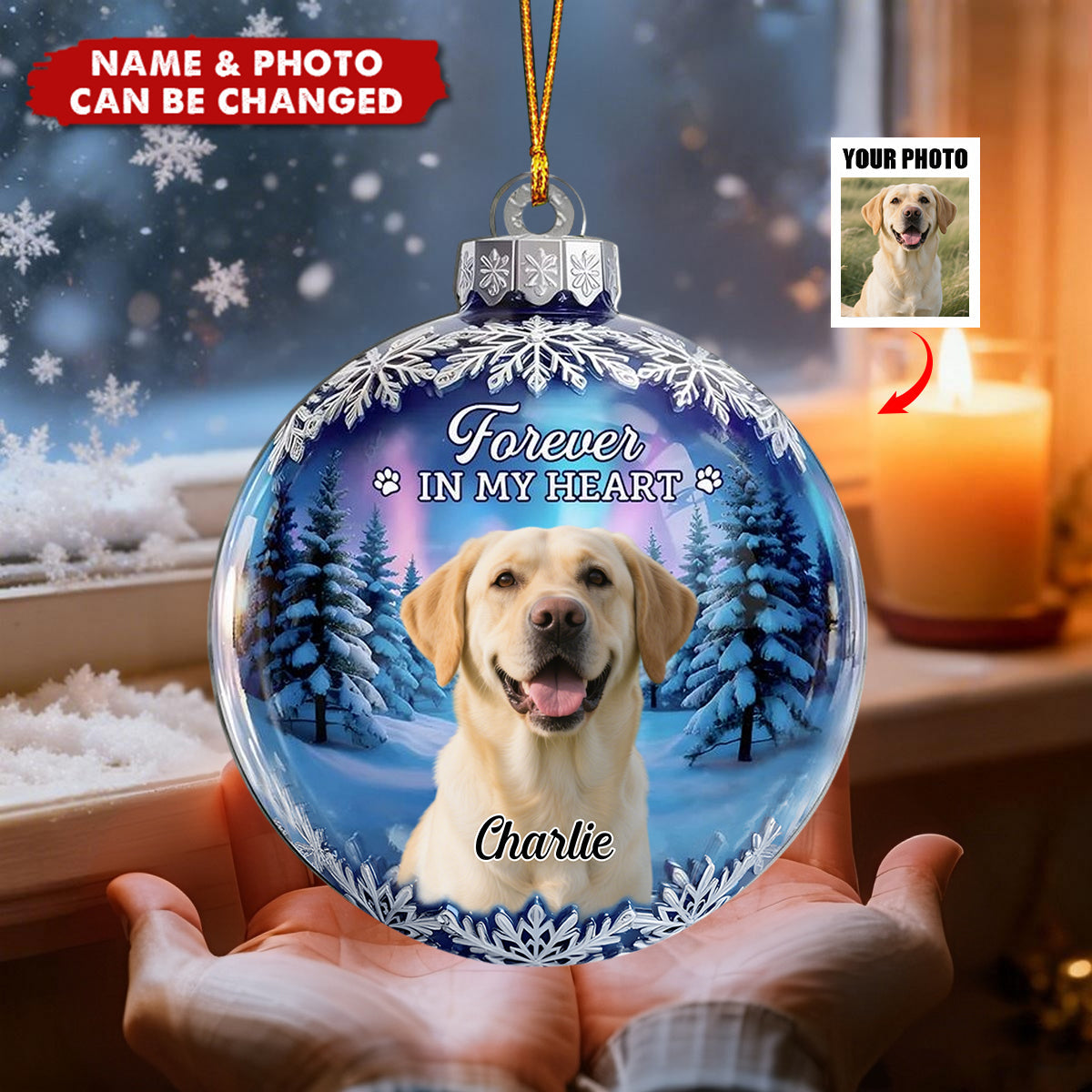 Personalized Dog Memorial Snow Ornament With Name - Acrylic Keepsake Christmas Gift For Loss of Dog
