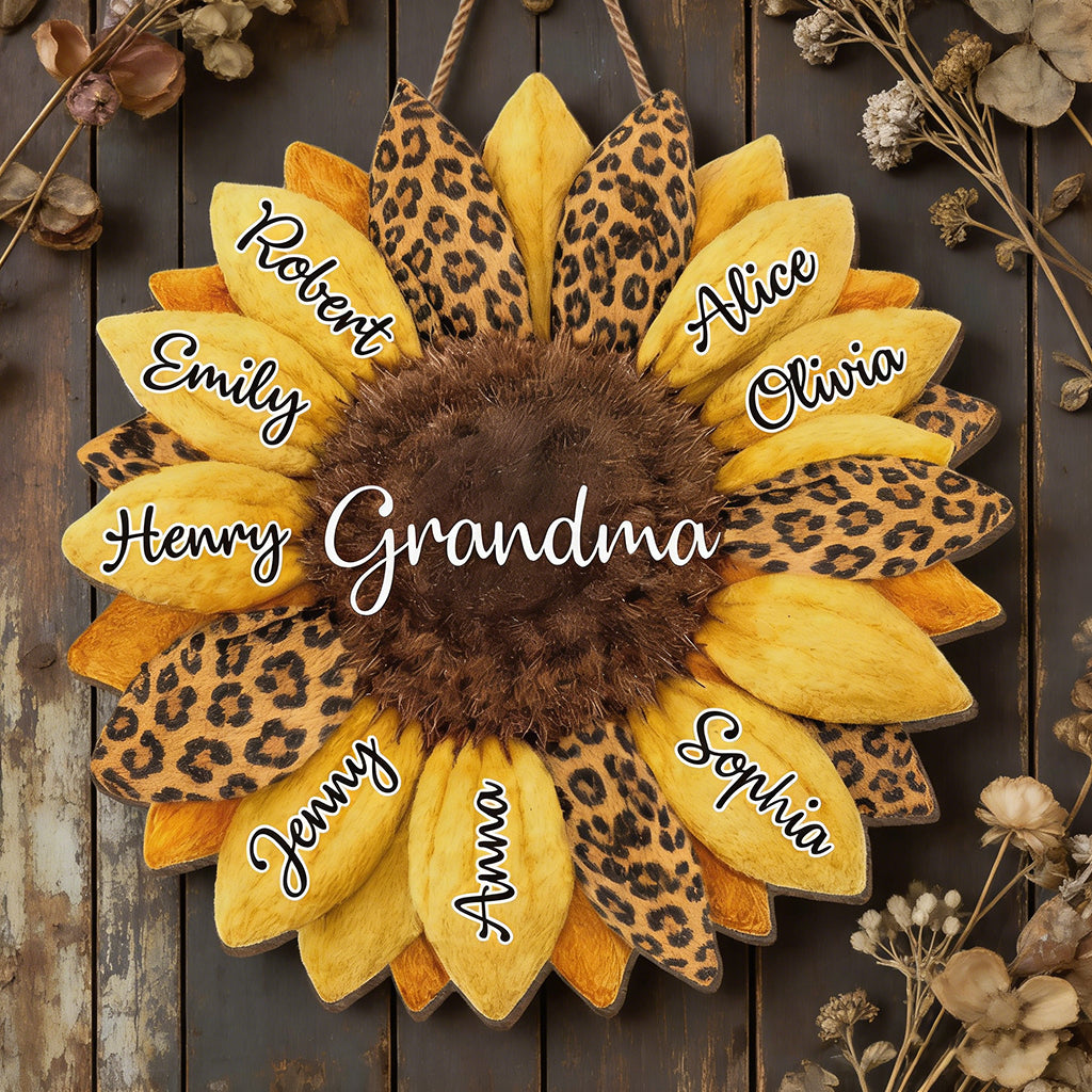 Personalized Sunflower Hanging Wood Sign With Grandkid Names - Mother's Day Gift For Grandma