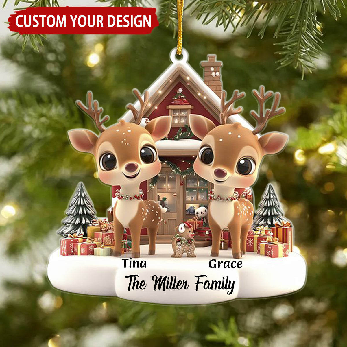 Reindeer Family Personalized Christmas Ornament - Customize Own Name, Treasure Every Christmas Family Imprint
