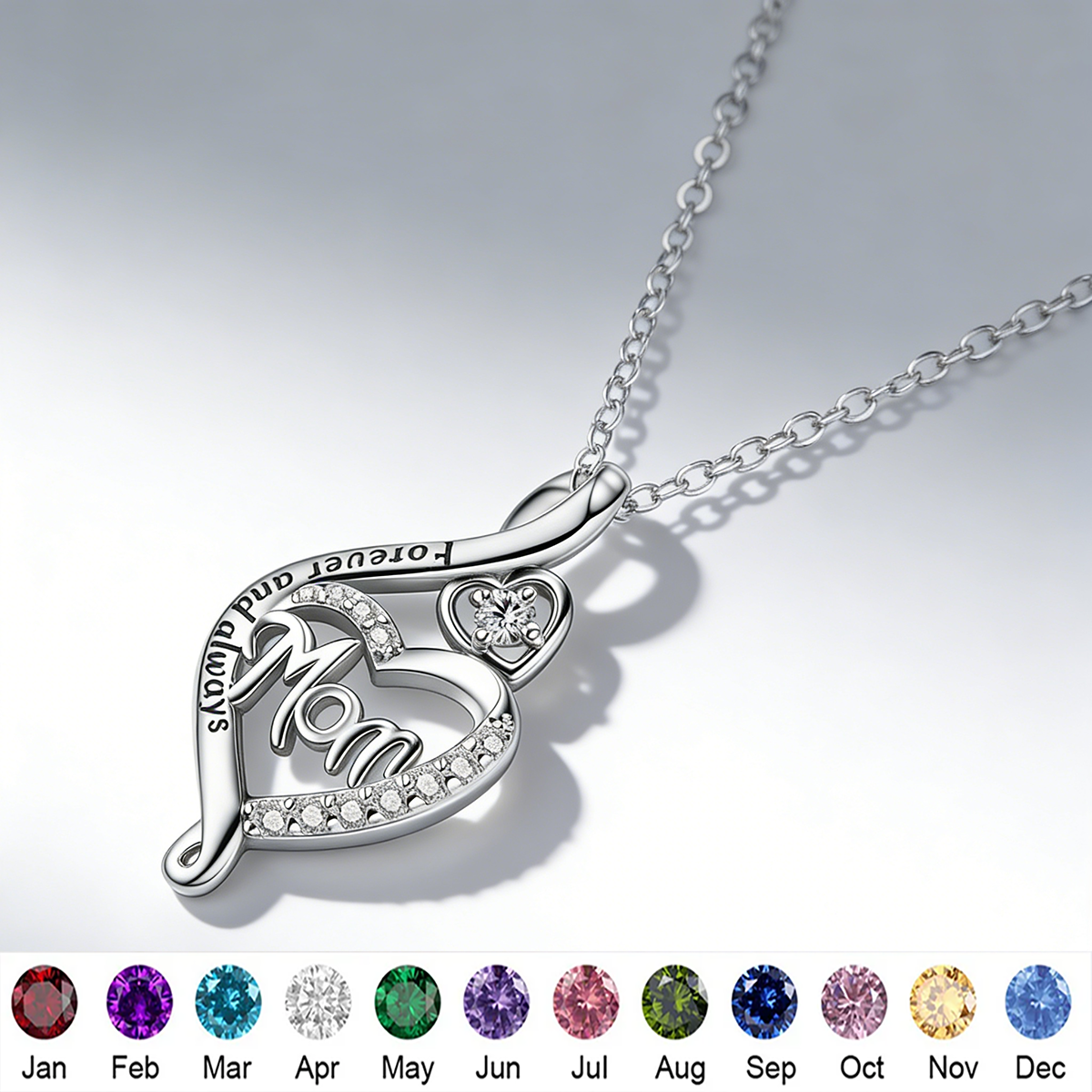Personalized Engraved Mother's Heart Necklace With Birthstone | Mother's Day Gift For Mom Grandma