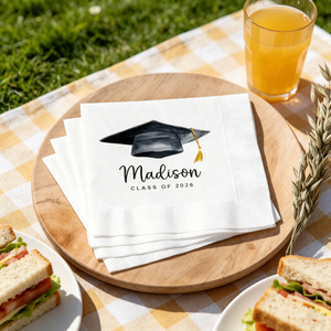 Soft Embossed Texture Graduation Napkins With Name & Year - Personalized Party Supplies For Seniors