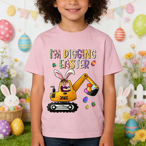 Personalized "I'm Digging Easter" Excavator T-Shirt With Name & Photo - Easter Egg Gift For Kids