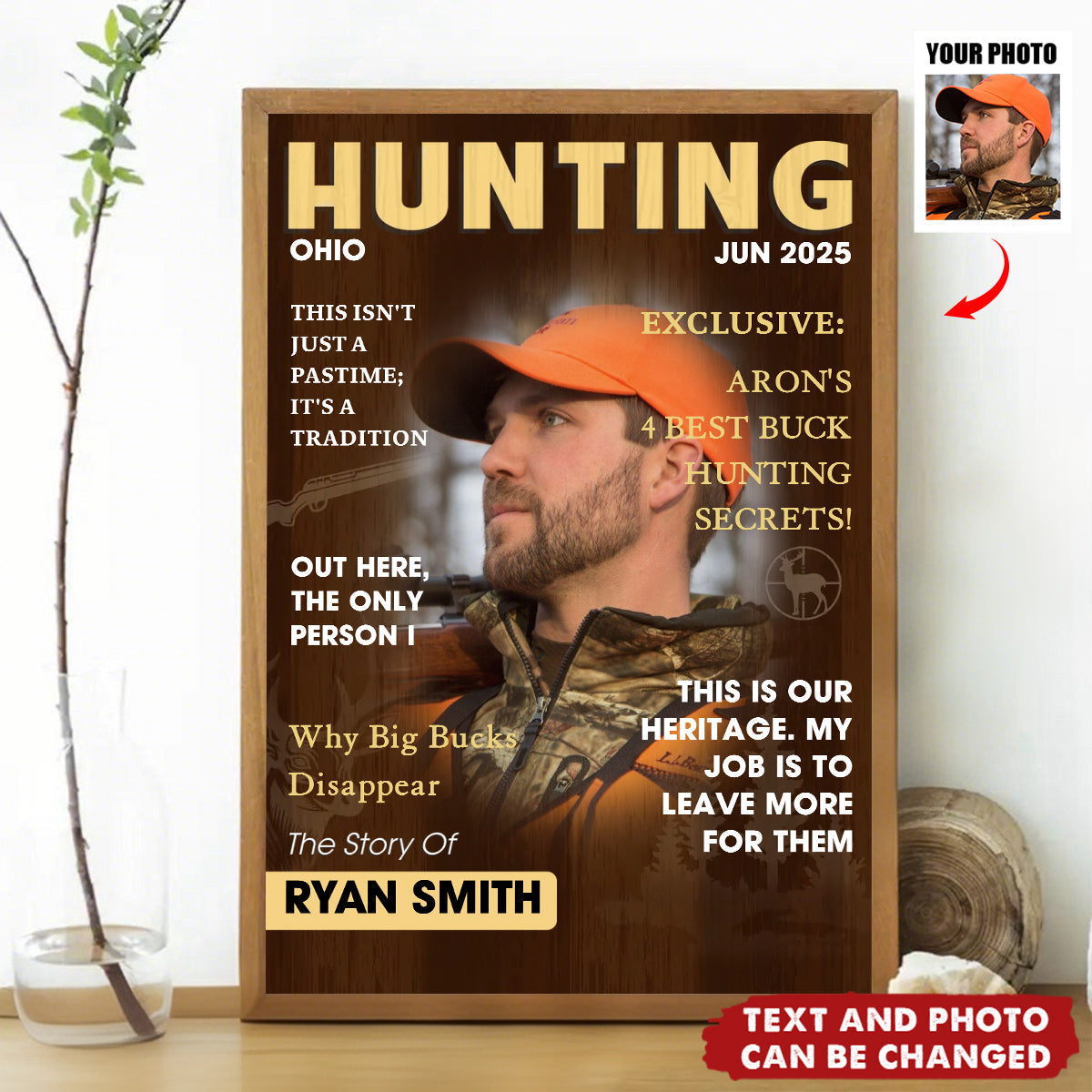 Personalized Hunting Magazine Cover Poster With Photo Name & Text,Unique Gift For Grandpa Dad Husband