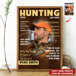 Personalized Hunting Magazine Cover Poster With Photo Name & Text,Unique Gift For Grandpa Dad Husband