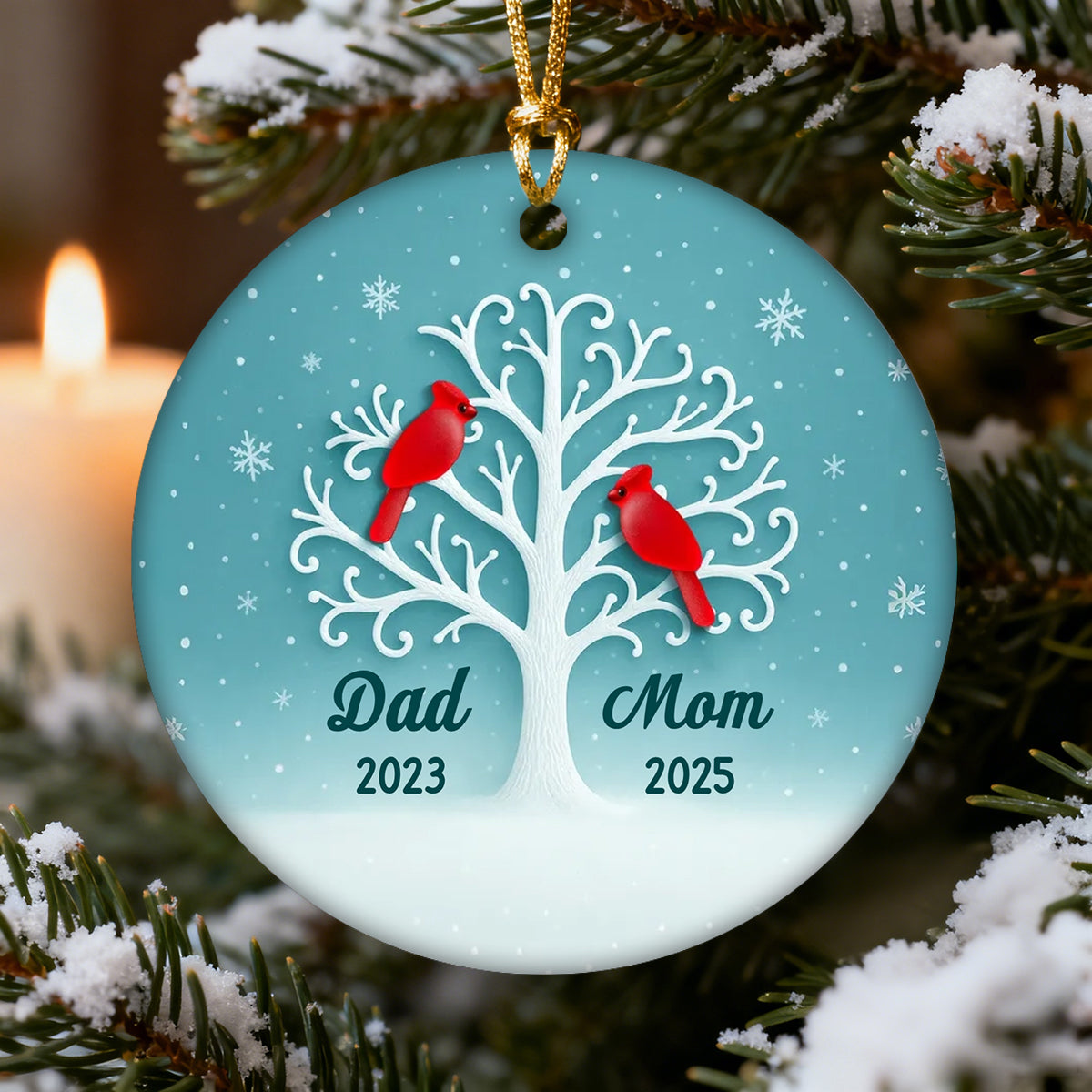 Personalized 3D Sea Glass Effect Cardinal Memorial Tree Ceramic Ornament Thoughtful Memorial Gift For Loss of Loved One