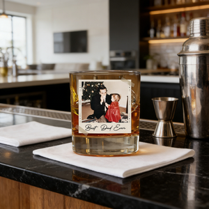 Custom Retro Polaroid Style Whiskey Glass With Photo & Message - Father's Day Gift For Dad & Grandpa