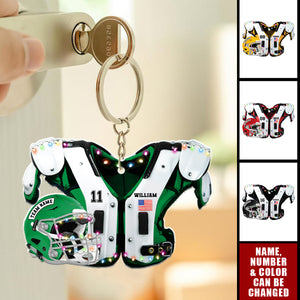 Personalized American Football Shoulder Pads & Helmet Keychain With Name & Color & Number | Unique Sporty Gift For Teenagers & Athletes
