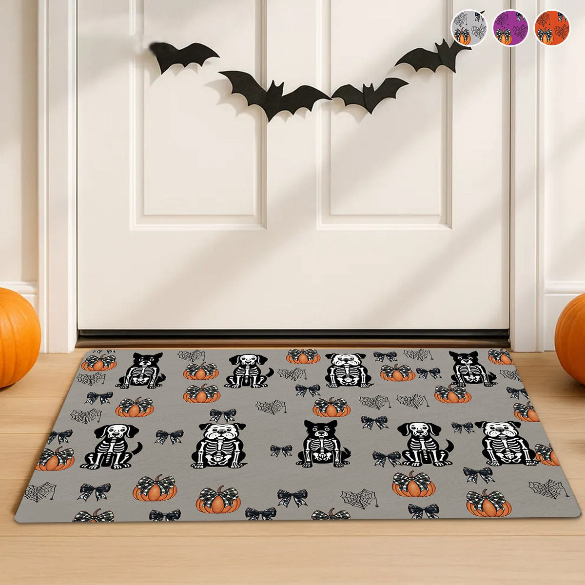 Personalized Halloween Dog Skeleton Pattern Runner Rug With Dog & Rug Color Add Unique Cuteness To Halloween For Dog Lover