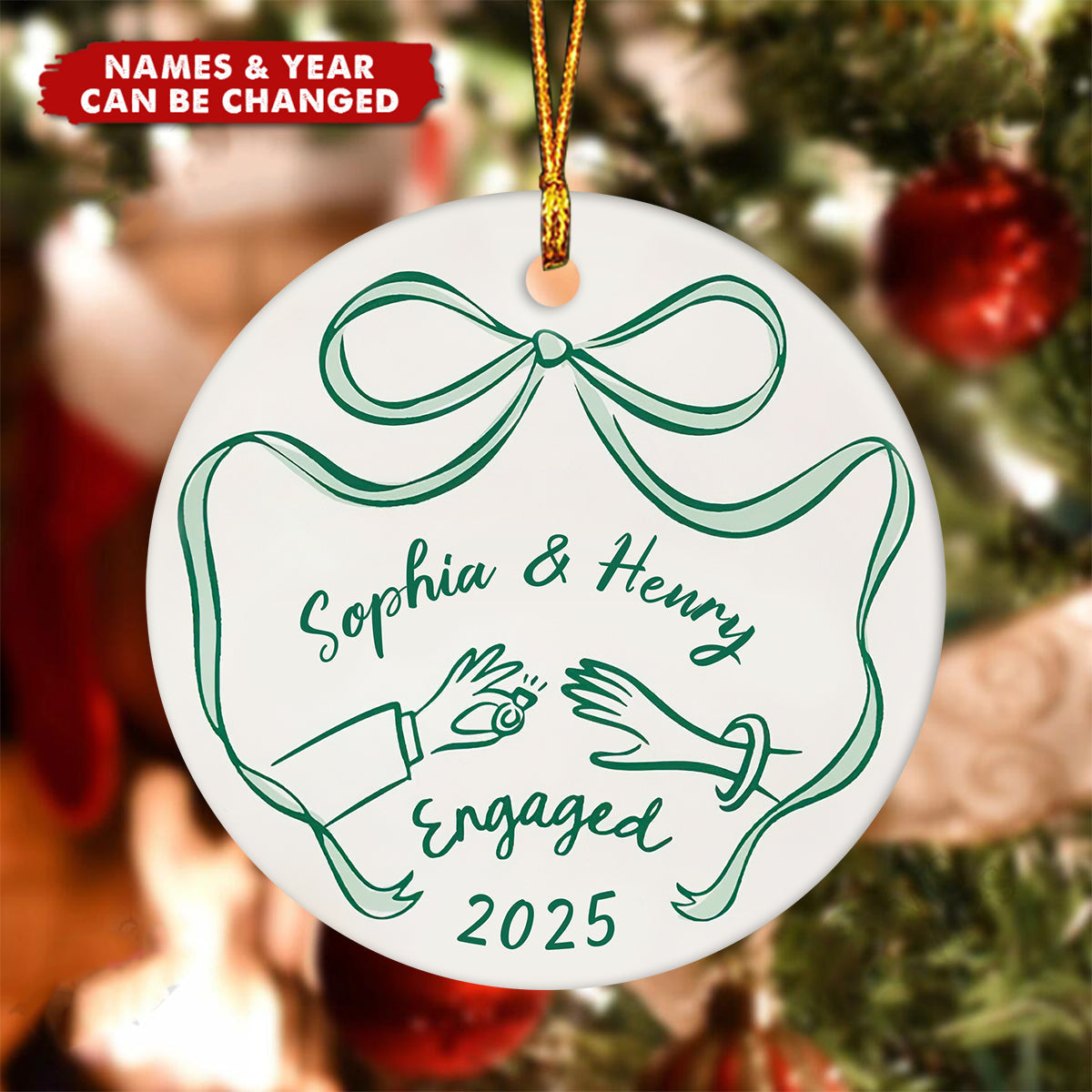 Personalized First Christmas Engaged Ornament | Custom Ceramic Engagement Gift For Couples & Fiancés For Christmas Anniversary