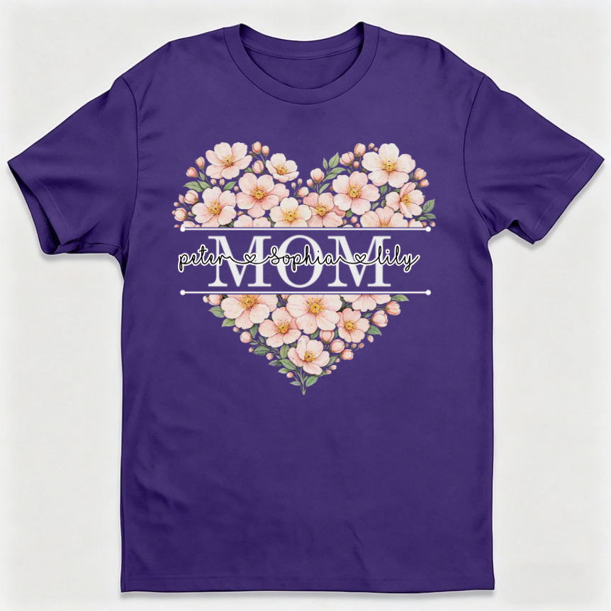 Personalized Heart T-Shirt With Kid Names & Title |  Mother's Day Gift For Mom Grandma