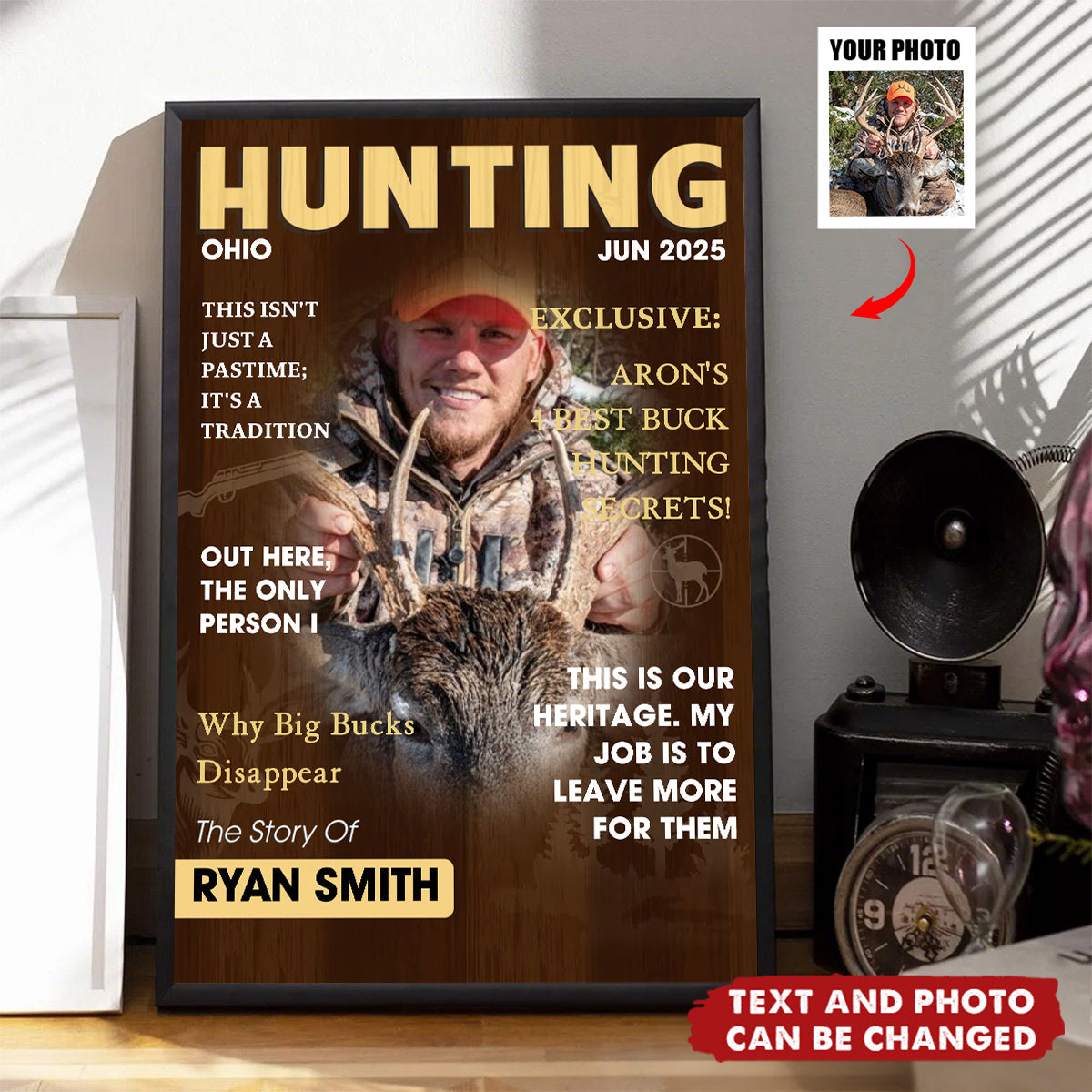 Personalized Hunting Magazine Cover Poster With Photo Name & Text,Unique Gift For Grandpa Dad Husband