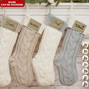 Leather Patch Personalized Knit Christmas Stockings - Custom Patch Monogram - Knit Holiday Gift For Family, Friends