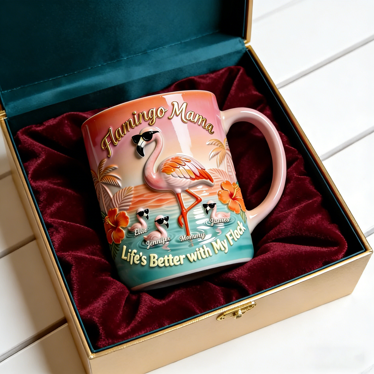 Personalized Flamingo Family Accent Mug With 1-8 Names | Mother's Day Gifts For Mom Grandma