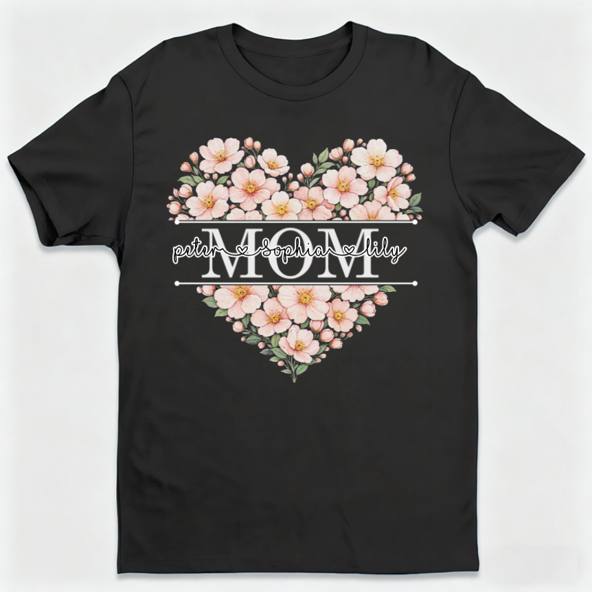 Personalized Heart T-Shirt With Kid Names & Title |  Mother's Day Gift For Mom Grandma
