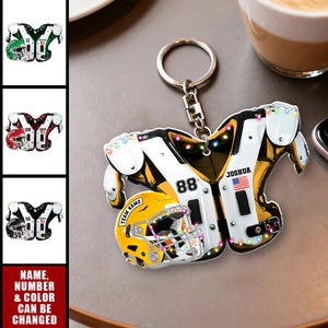 Personalized American Football Shoulder Pads & Helmet Keychain With Name & Color & Number | Unique Sporty Gift For Teenagers & Athletes