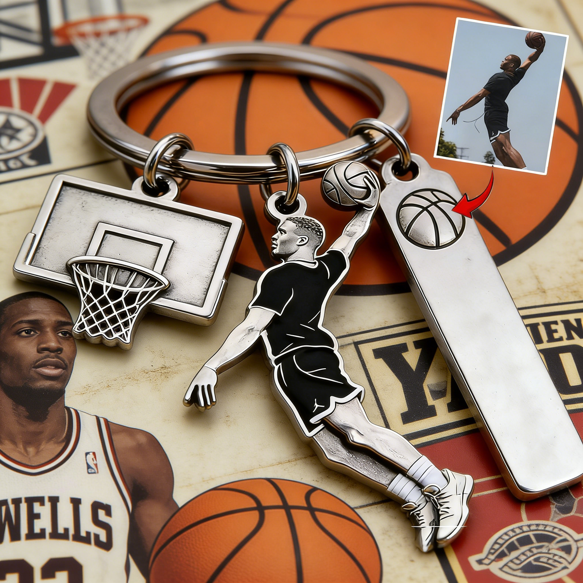 Personalized Love Basketball Sporty Photo Acrylic Keychain With Name & Photo - Meaningful Birthday Season End Gift For Players & Athletes