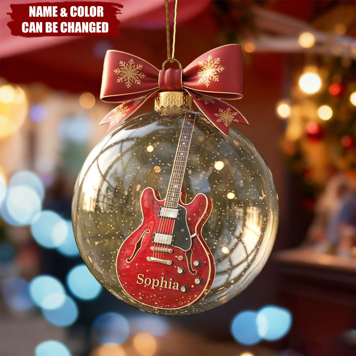 Personalized "Guitar Dreams" Christmas Ornament With Name & Color | Musical Instrument Decoration – Best Gift For Guitarist Music Teacher
