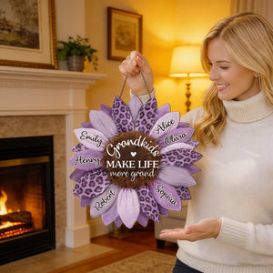 Personalized Sunflower Hanging Wood Sign With Grandkid Names - Mother's Day Gift For Grandma