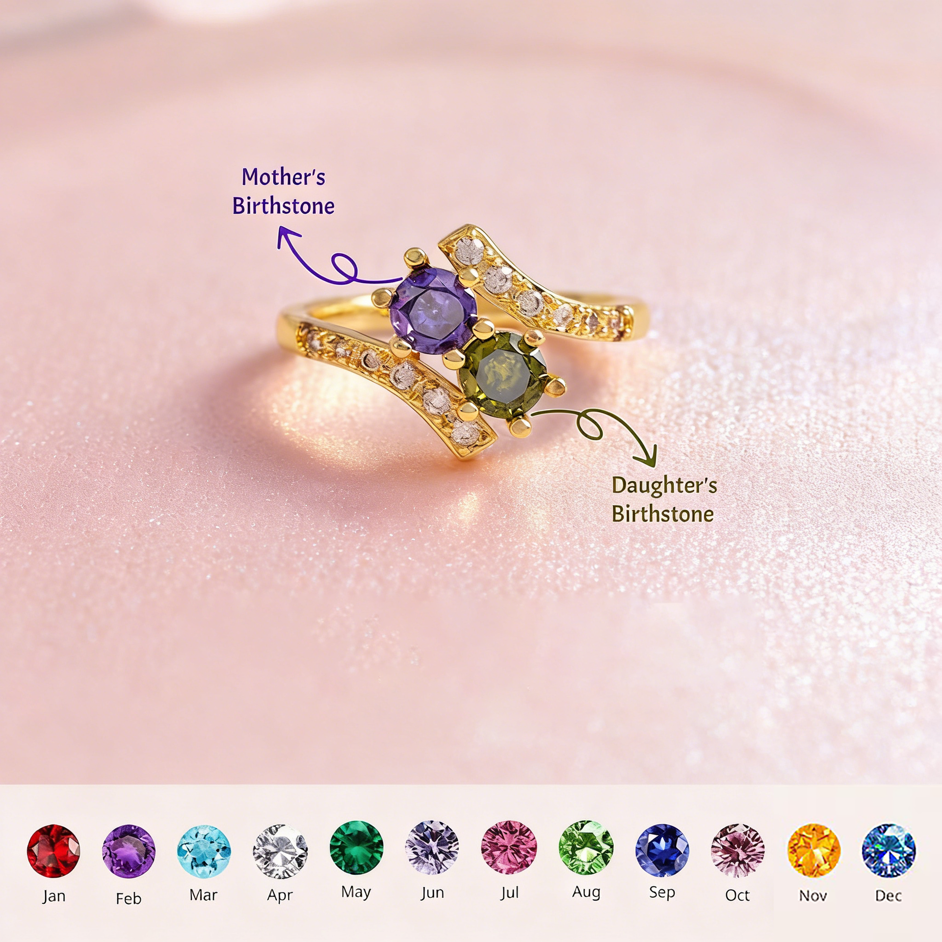 Personalized Time Won't Break Our Bond Ring With Two Birthstone | Mother's Day Jewelry Gift For Mom