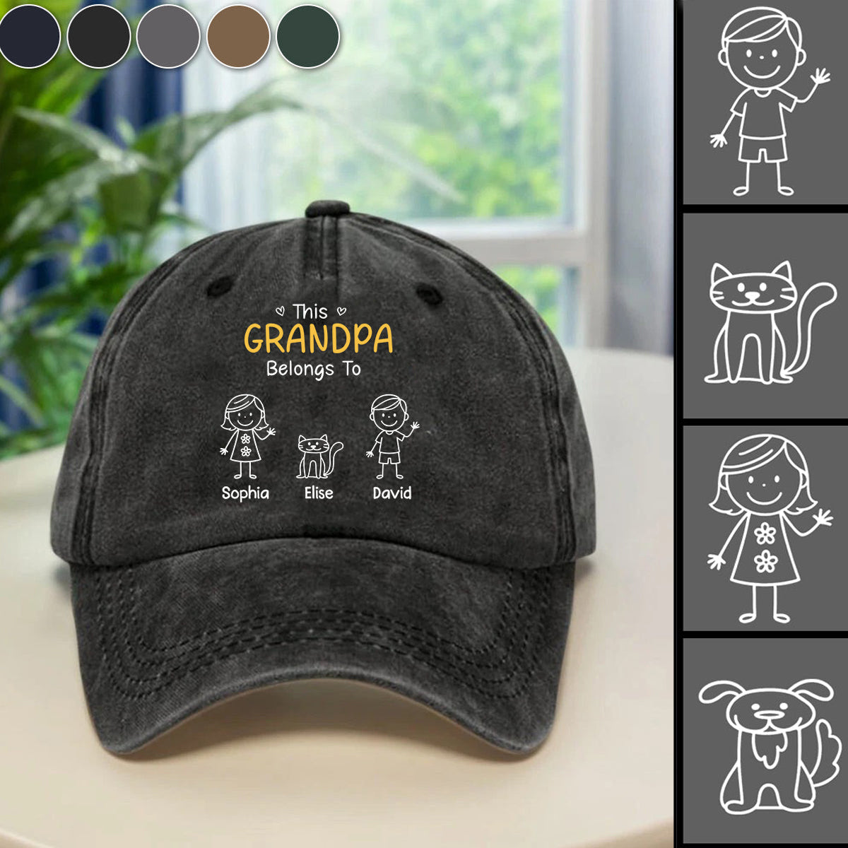 Personalized Family Washed Denim Baseball Cap With Name & Icon | Heartwarming Gift For Birthdays,Holidays,Or Any Special Moment