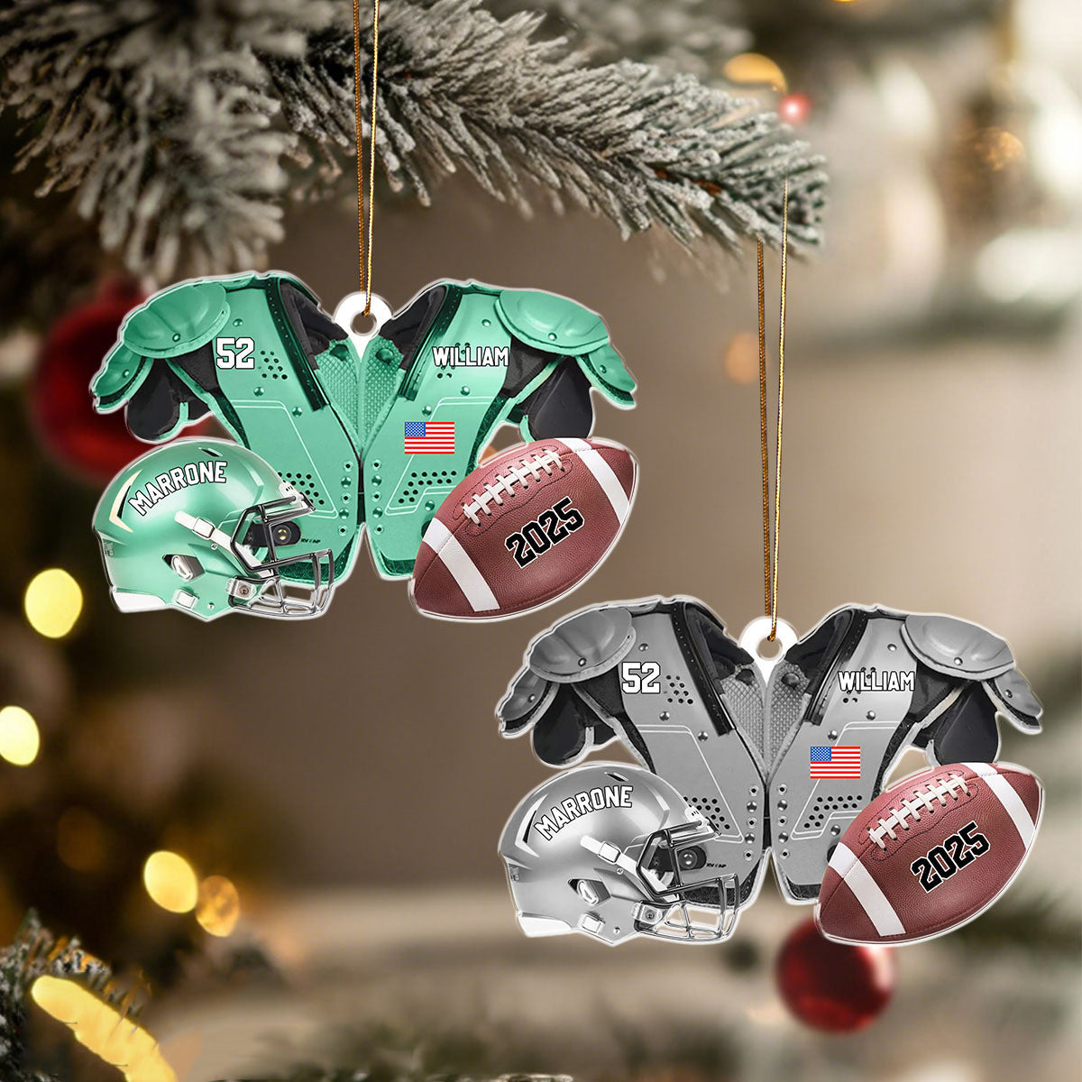 Personalized "Friday Night Lights" American Football Ornament With Name Number & Year Best Gift For Athletes & Football Lovers